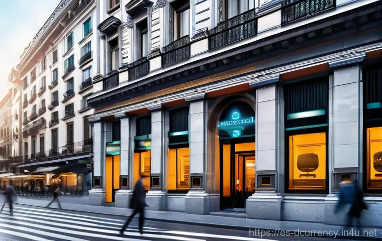 디지털화폐와 블록체인 기술 혁신 - **Prompt 1: Digital Transformation of Banking in Spain**
    "An intricate, photorealistic illustrat...