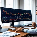 디지털화폐 투자 전략 - A detailed digital illustration of a Spanish investor at home, analyzing cryptocurrency market chart...