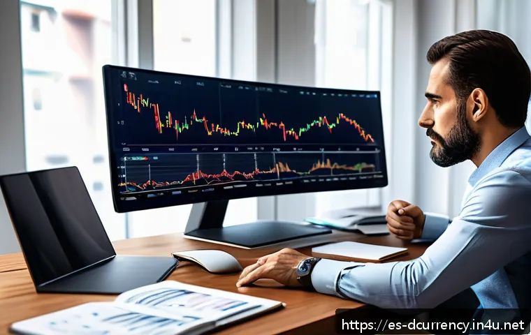 디지털화폐 투자 전략 - A detailed digital illustration of a Spanish investor at home, analyzing cryptocurrency market chart...