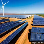 디지털화폐 채굴과 환경 문제 - A modern cryptocurrency mining facility in a sunny Latin American landscape, featuring solar panels ...